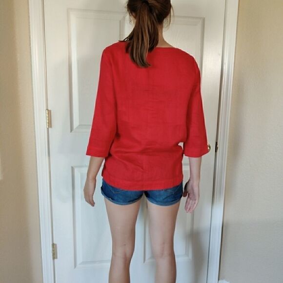 J.Jill split v-neck linen red tunic sz S - Picture 2 of 11